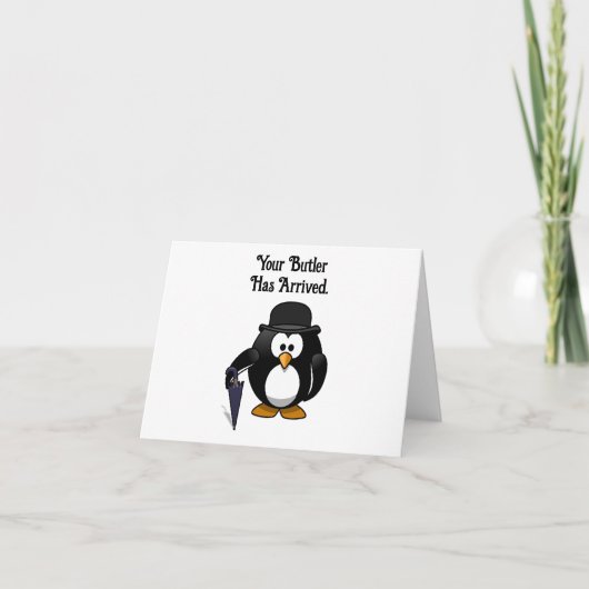 Schattigee Classy Butler Penguin Cartoon met parap Kaart (Voorkant)