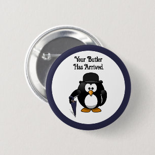 Schattigee Classy Butler Penguin Cartoon met parap Ronde Button 5,7 Cm