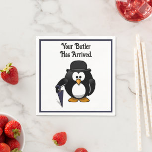 Schattigee Classy Butler Penguin Cartoon met parap Servet