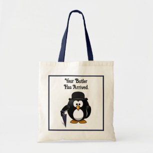 Schattigee Classy Butler Penguin Cartoon met parap Tote Bag