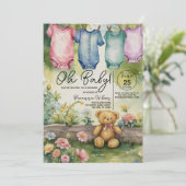 Schattigee Clothesline Bodysuits Waterverf Baby sh Kaart (Staand voorkant)