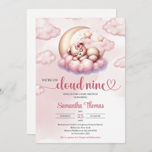 Schattigee Cloud Nine teddybeer slapen over de maa Kaart (Voorkant / Achterkant)