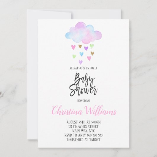 Schattigee Cloud Rain Rainbow Waterverf Baby showe Kaart (Voorkant)