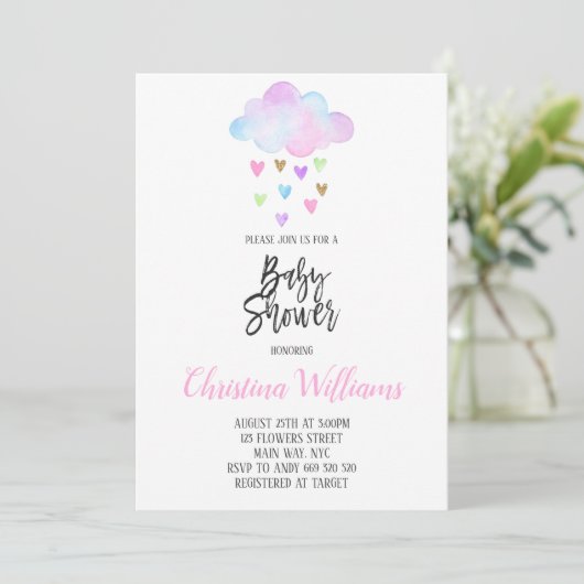 Schattigee Cloud Rain Rainbow Waterverf Baby showe Kaart (Staand voorkant)