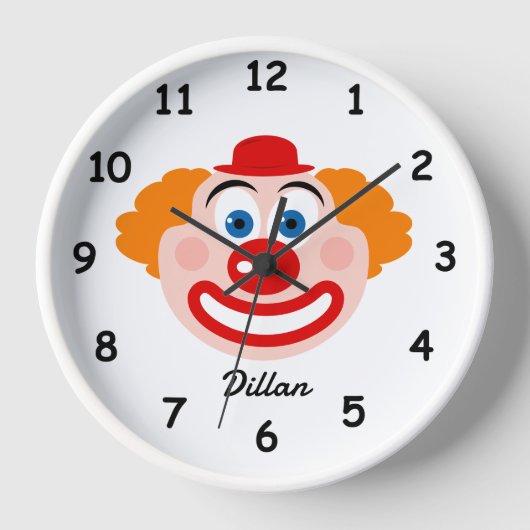 Schattigee clown gezicht wandklok voor kind kamer (Voorkant)