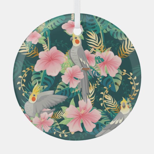 Schattigee Cockatiel Parrot Pattern Glas Ornament (Voorkant)