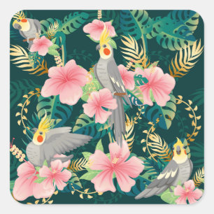 Schattigee Cockatiel Parrot Pattern Vierkante Sticker