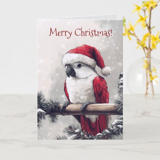 Schattigee Cockatoo Santa Christmas Kaart (Gele Bloem)