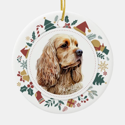 Schattigee Cocker Spaniel Kerst Afbeeldingen krans Keramisch Ornament (Voorkant)