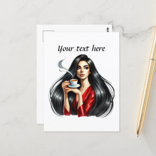 Schattigee Coffee Lady Tekst toevoegen Briefkaart