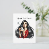 Schattigee Coffee Lady Tekst toevoegen Briefkaart (Staand voorkant)