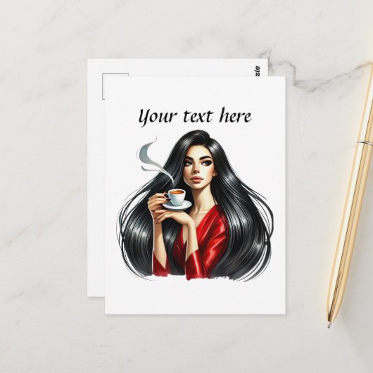 Schattigee Coffee Lady Tekst toevoegen Briefkaart (Voorkant / Achterkant in situ)