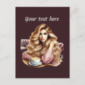 Schattigee Coffee Lady Tekst toevoegen Briefkaart (Voorkant)