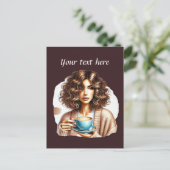 Schattigee Coffee Lady Tekst toevoegen Briefkaart (Staand voorkant)