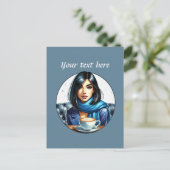 Schattigee Coffee Lady Tekst toevoegen Briefkaart (Staand voorkant)