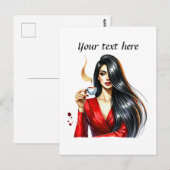 Schattigee Coffee Lady Tekst toevoegen Briefkaart (Voorkant / Achterkant)