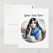 Schattigee Coffee Lady Tekst toevoegen Briefkaart (Voorkant / Achterkant)