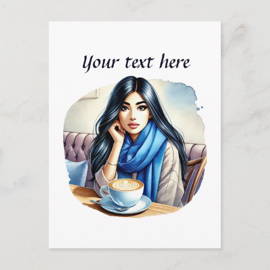 Schattigee Coffee Lady Tekst toevoegen Briefkaart (Voorkant)