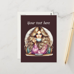 Schattigee Coffee Lady Tekst toevoegen Briefkaart