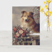 Schattigee Collie Dog Christmas Kaart (Gele Bloem)