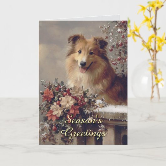 Schattigee Collie Dog Christmas Kaart (Gele Bloem)
