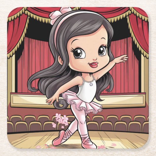 Schattigee Comic Ballet Girl Onderzetter Set (Voorkant)