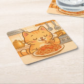 Schattigee Comic Kat Spaghetti Onderzetter Set (Schuin)