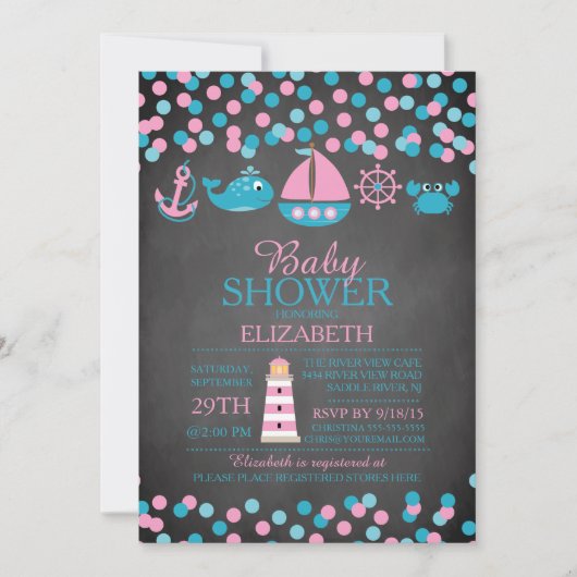 Schattigee Confetti nautische meisje Baby shower u Kaart (Voorkant)
