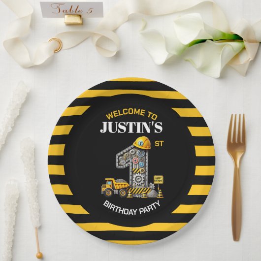 Schattigee constructie 1e verjaardagsfeest Papiere Papieren Bordje (Huwelijk)