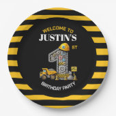 Schattigee constructie 1e verjaardagsfeest Papiere Papieren Bordje (Voorkant)