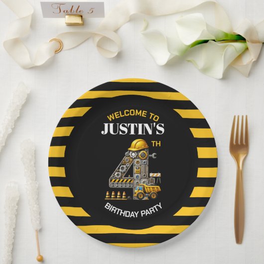 Schattigee constructie 4e verjaardagsfeest Papiere Papieren Bordje (Huwelijk)