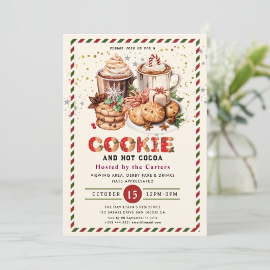 Schattigee Cookies en Cocoa Holiday Party Uitnodig Kaart (Staand voorkant)