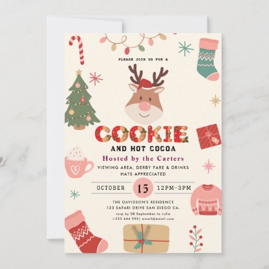 Schattigee Cookies en Cocoa Holiday Party Uitnodig Kaart (Voorkant)