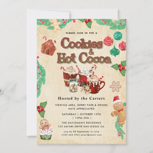 Schattigee Cookies en Cocoa Holiday Party Uitnodig Kaart (Voorkant)