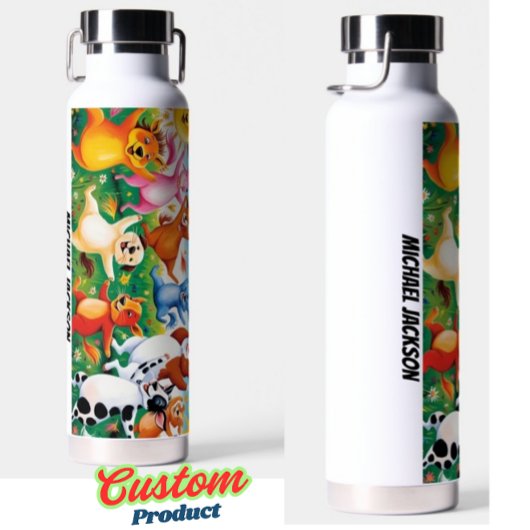 Schattigee & Cool Cartoon Dierenprint | Aangepaste Waterfles