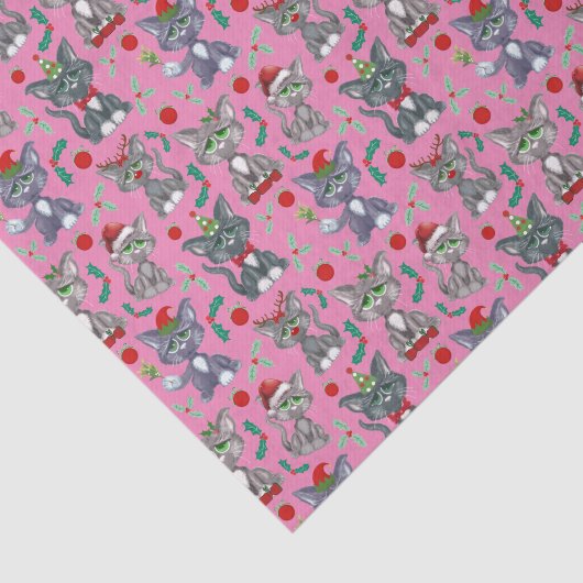 Schattigee Cool Christmas Cats in Roze Tissuepapier (Detail)