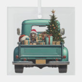 Schattigee Coonhound Dog Retro Truck Kerst Glas Ornament (Voorkant)