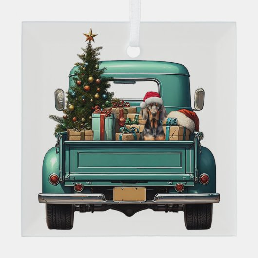 Schattigee Coonhound Dog Retro Truck Kerst Glas Ornament (Achterkant)