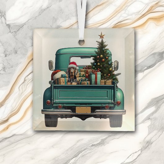 Schattigee Coonhound Dog Retro Truck Kerst Glas Ornament