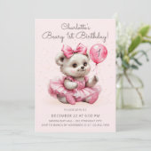 Schattigee Coquette Ballerina Beer Beary 1e verjaa Kaart (Staand voorkant)