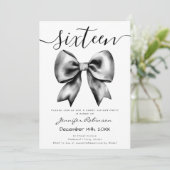 Schattigee Coquette Black Bow Sweet 16 Verjaardag Kaart (Staand voorkant)
