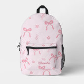 Schattigee Coquette Bogen en Bloemen Custom Name Bedrukte Rugzak (Voorkant)