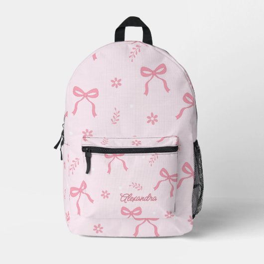 Schattigee Coquette Bogen en Bloemen Custom Name Bedrukte Rugzak (Voorkant)