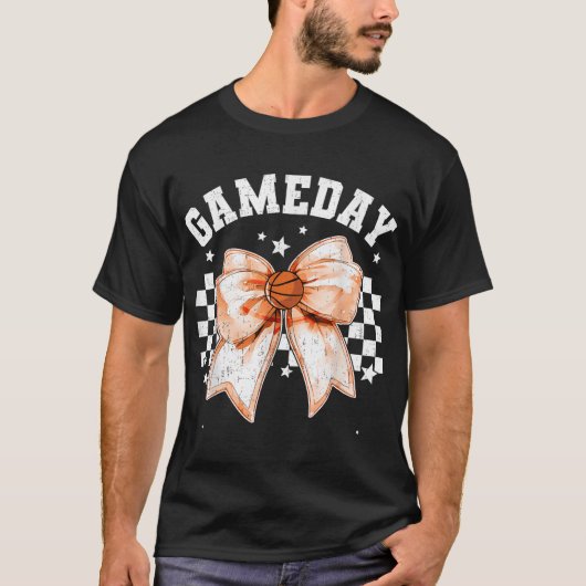 Schattigee Coquette Bow Basketbal Retro Game Dag V T-shirt (Voorkant)