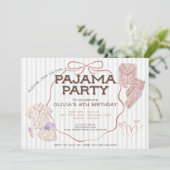 Schattigee Coquette Bow Pajama gestreepte feestver Kaart (Staand voorkant)