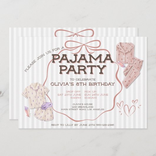 Schattigee Coquette Bow Pajama gestreepte feestver Kaart (Voorkant / Achterkant)