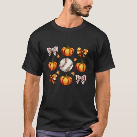 Schattigee Coquette Bow Pompoen Honkbal Herfst Her T-shirt (Voorkant)