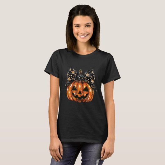 Schattigee Coquette Bow Pumpkin Halloween Vrouwen  T-shirt (Voorkant volledig)