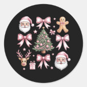 Schattigee Coquette Bow Roze Kerstboom Santa Ginge Ronde Sticker (Voorkant)