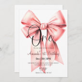 Schattigee Coquette Bow Verjaardagsuitnodiging Kaart (Voorkant / Achterkant)